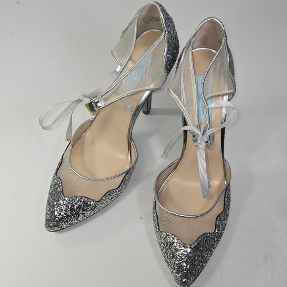 Betsey Johnson Shoes - Betsey Johnson Sparkle Glitter Mesh Stiletto Heels Silver Women Size 9.5